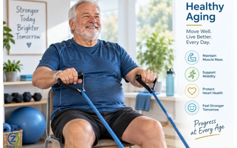 Older adult with a larger body doing resistance exercise to support strength and healthy aging