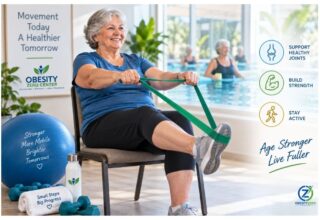 Older adult with a larger body performing gentle seated exercise to support joint mobility