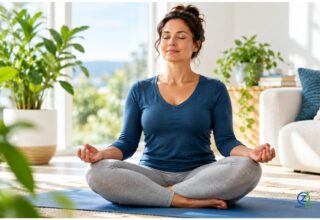 Person practicing quiet meditation and mindfulness in a calm setting